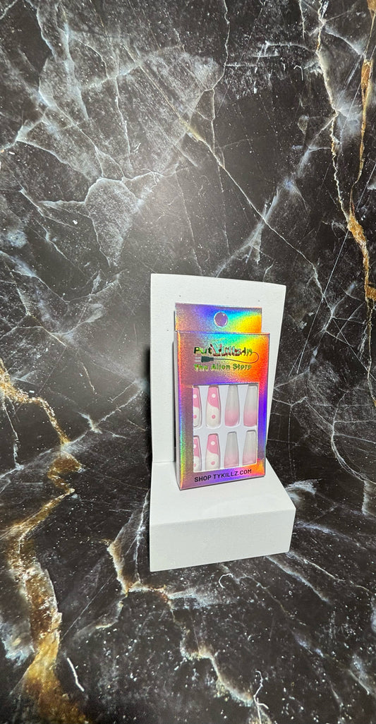 Long Pink Ying Yang Press On Nails