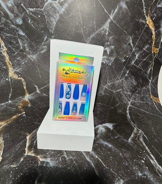 Long Blue Royal Press On Nails