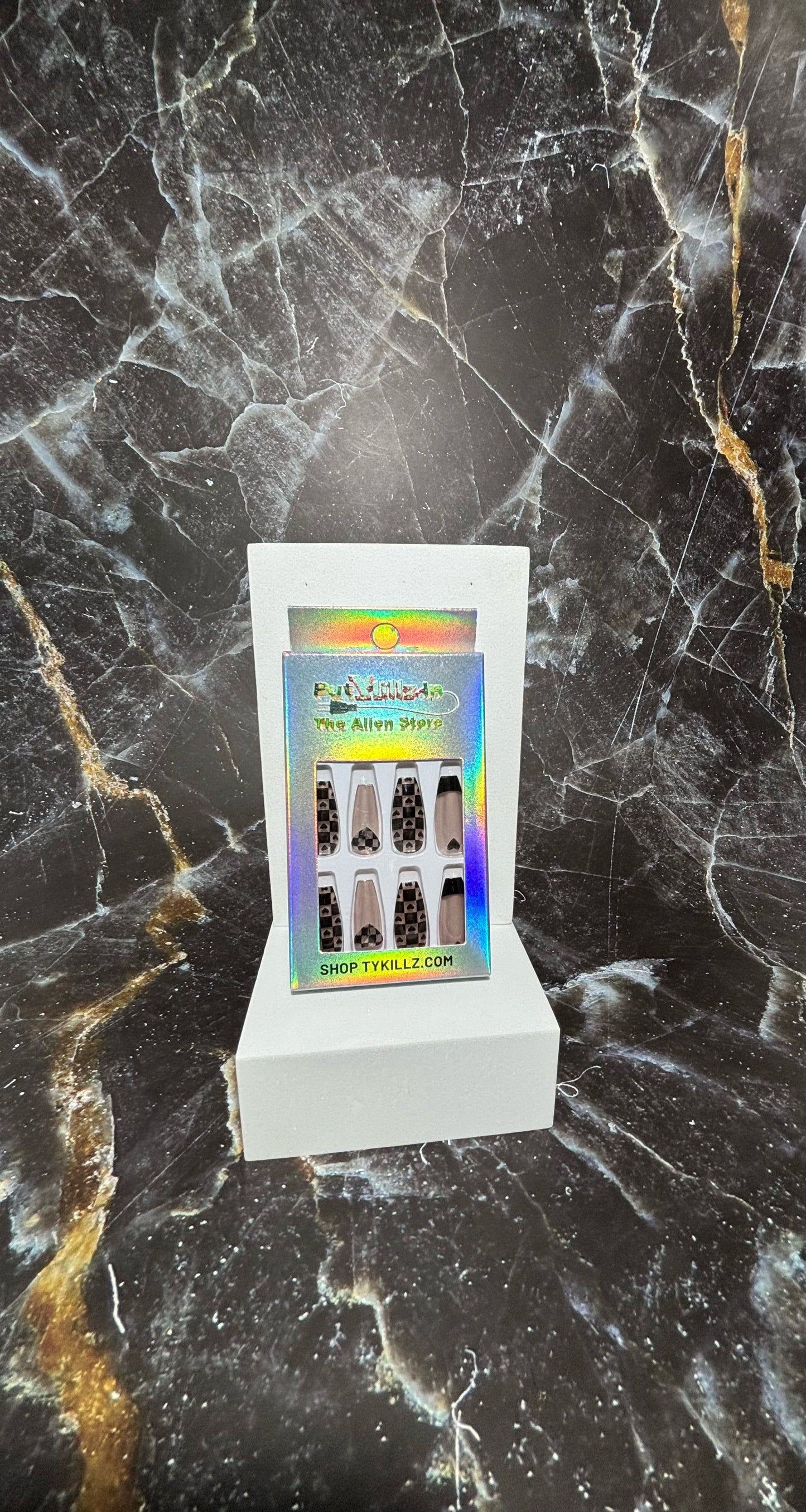 Long Black Heart Press On Nails