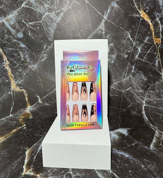 Long Brown Fire Press On Nails